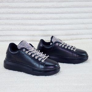 Comfy Cush 4 Black Rhinestone Fashion Sneakers Tennis Sho…